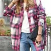 42POPS | Magenta & White Plaid Oversize Pocket Shacket - Women