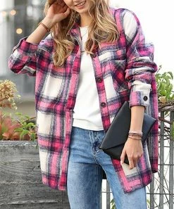 42POPS | Magenta & White Plaid Oversize Pocket Shacket - Women