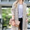 42POPS | Latte Plaid Longline Open Cardigan - Women