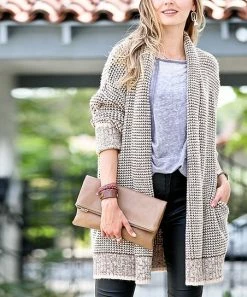 42POPS | Latte Plaid Longline Open Cardigan - Women