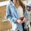 42POPS | Light Denim Blue Distressed Pocket Button-Up - Women