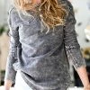 42POPS | Gray Wash Waffle-Knit Crewneck Long-Sleeve Top - Women