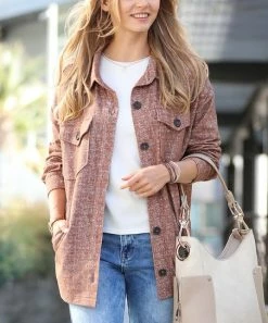 42POPS | Dark Camel Melange Pocket Shacket - Women