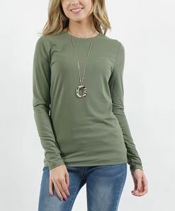 42POPS | Light Olive Crewneck Long-Sleeve Top - Women