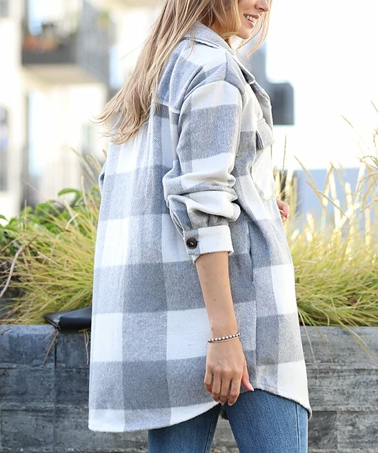 42POPS | Gray Plaid Pocket Shacket - Women - Image 3
