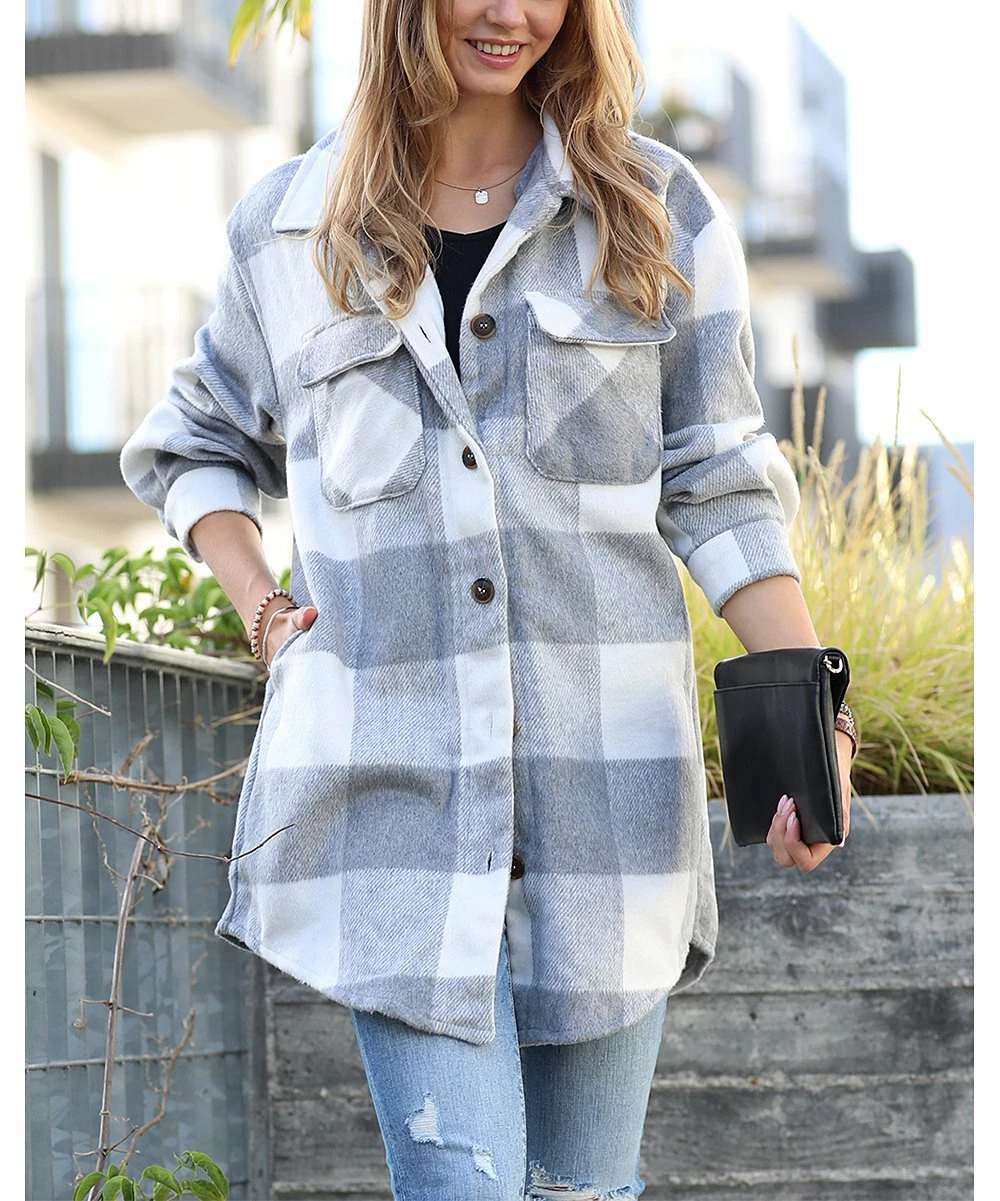 42POPS | Gray Plaid Pocket Shacket - Women - Image 4