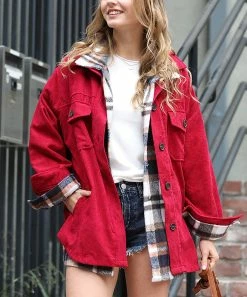 42POPS | Burgundy Corduroy Oversize Shacket - Women