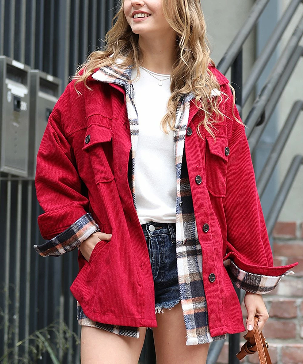 42POPS | Burgundy Corduroy Oversize Shacket - Women