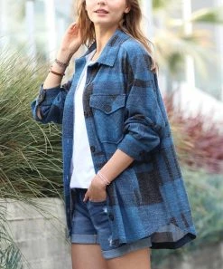 42POPS | Teal Plaid Jacquard Pocket Shacket - Women