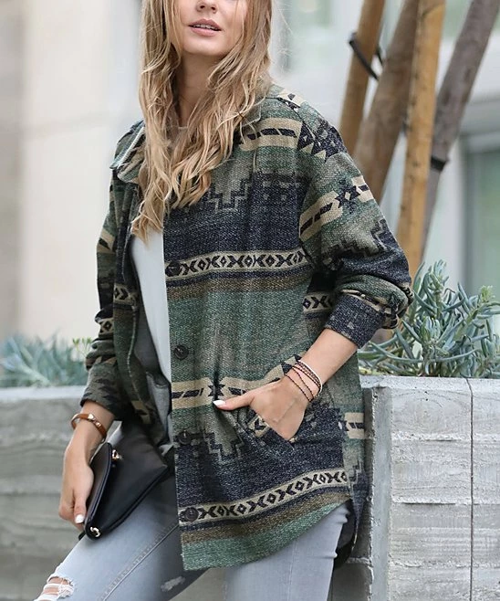 42POPS | Olive Geometric Pocket Shacket - Women - Image 2