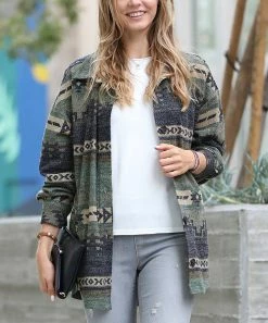 42POPS | Olive Geometric Pocket Shacket - Women