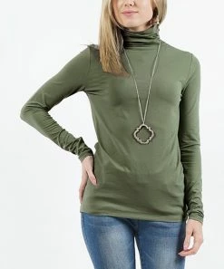 42POPS | Light Olive Mock Neck Long-Sleeve Top - Women