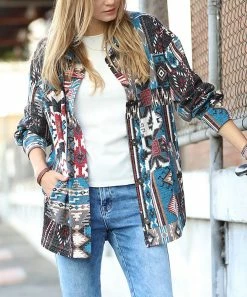 42POPS | Teal Geometric Pocket Shacket - Women