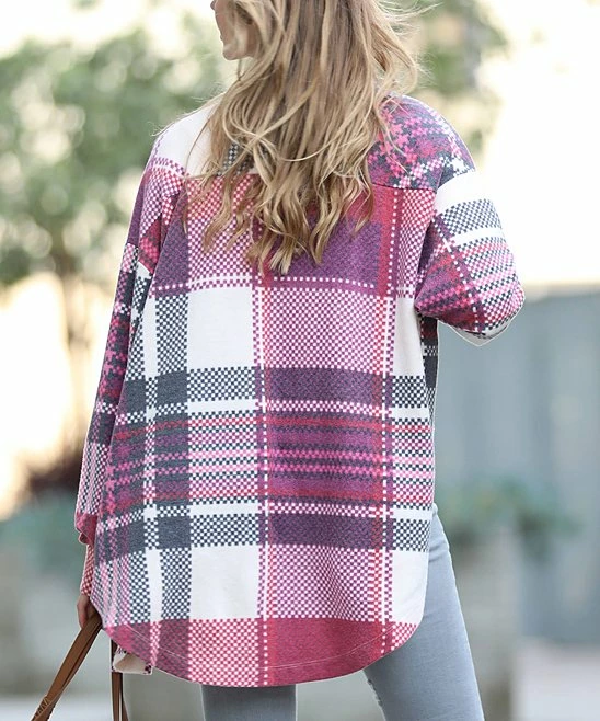 42POPS | Burgundy Plaid Oversize Button-Up Shacket - Women - Image 2