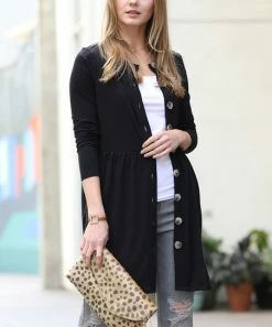 42POPS | Black Shirred Snap-Front Cardigan - Women