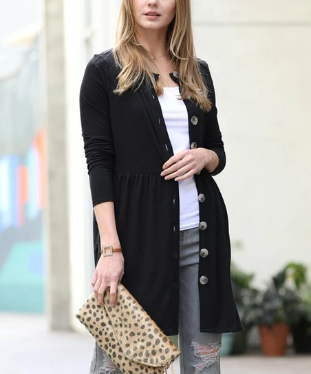 42POPS | Black Shirred Snap-Front Cardigan - Women