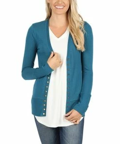 42POPS | Teal Snap-Front Cardigan - Women