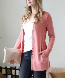 42POPS | Ash Rose Rib-Hem Snap-Front Cardigan - Women