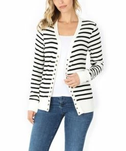 42POPS | Ivory & Black Stripe Snap-Front Cardigan - Women