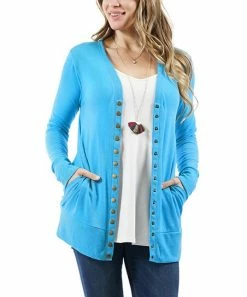42POPS | Deep Sky Rib-Hem Snap-Front Cardigan - Women