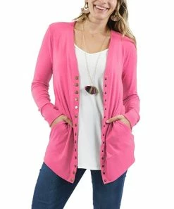 42POPS | Fuchsia Rib-Hem Snap-Front Cardigan - Women