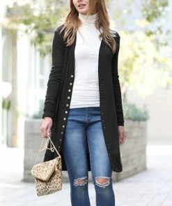 42POPS | Black Snap-Front Duster - Women