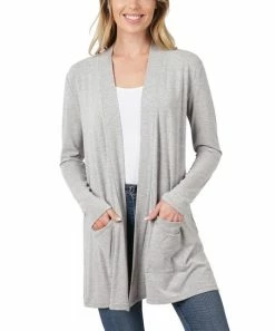 42POPS | Dark Heather Gray Slouchy Pocket Open Cardigan - Women