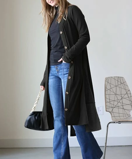 42POPS | Black Ribbed Split-Hem Duster - Women