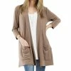 42POPS | Mocha Pocket Three-Quarter Sleeve Cardigan - Women
