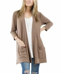 42POPS | Mocha Pocket Three-Quarter Sleeve Cardigan - Women