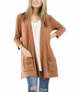 42POPS | Cocoa Pocket Three-Quarter Sleeve Cardigan - Women