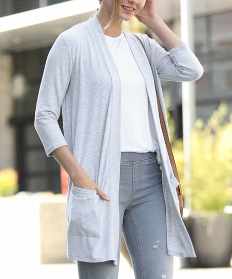 42POPS | Heather Gray Pocket Three-Quarter Sleeve Cardigan - Women