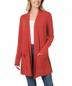 42POPS | Copper Red Slouchy Pocket Open Cardigan - Women