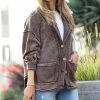 42POPS | Brown French Terry V-Neck Button-Up Hi-Low Pocket Jacket - Women