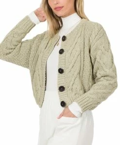 42POPS | Light Sage Knit Button Cardigan - Women