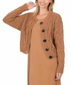 42POPS | Deep Camel Knit Button Cardigan - Women