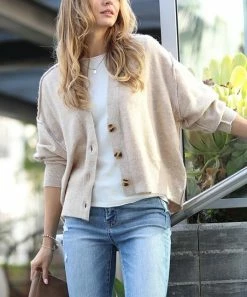 42POPS | Heather Beige Melange Seam Cardigan - Women