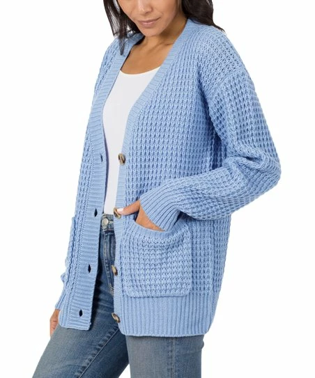 42POPS | Spring Blue Waffle Button-Front Cardigan - Women