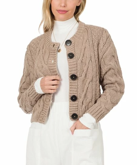 42POPS | Ash Mocha Knit Button Cardigan - Women