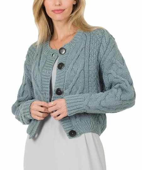 42POPS | Blue Gray Knit Button Cardigan - Women