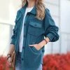 42POPS | Teal Curved-Hem Pocket Oversize Shacket - Women