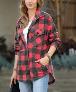 42POPS | Red & Black Check Pocket Shacket - Women
