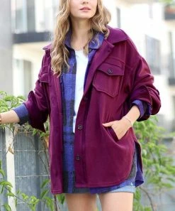 42POPS | Dark Plum Elbow-Patch Pocket Oversize Shacket - Women