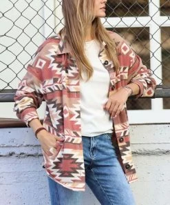 42POPS | Rust Geometric Pocket Oversize Shacket - Women