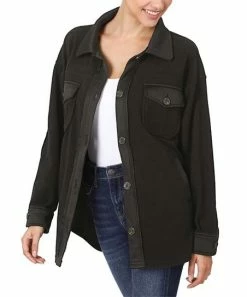 42POPS | Black Pocket Oversize Shacket - Women