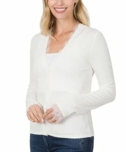42POPS | Ivory Lace-Trim Cardigan - Women