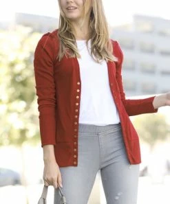 42POPS | Dark Rust Ribbed-Accent Snap Cardigan - Women