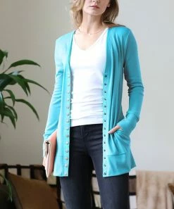 42POPS | Ice Blue Rib-Hem Snap-Front Cardigan - Women