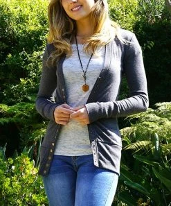 42POPS | Charcoal Snap-Front Cardigan - Women