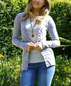 42POPS | Heather Gray Snap-Front Cardigan - Women